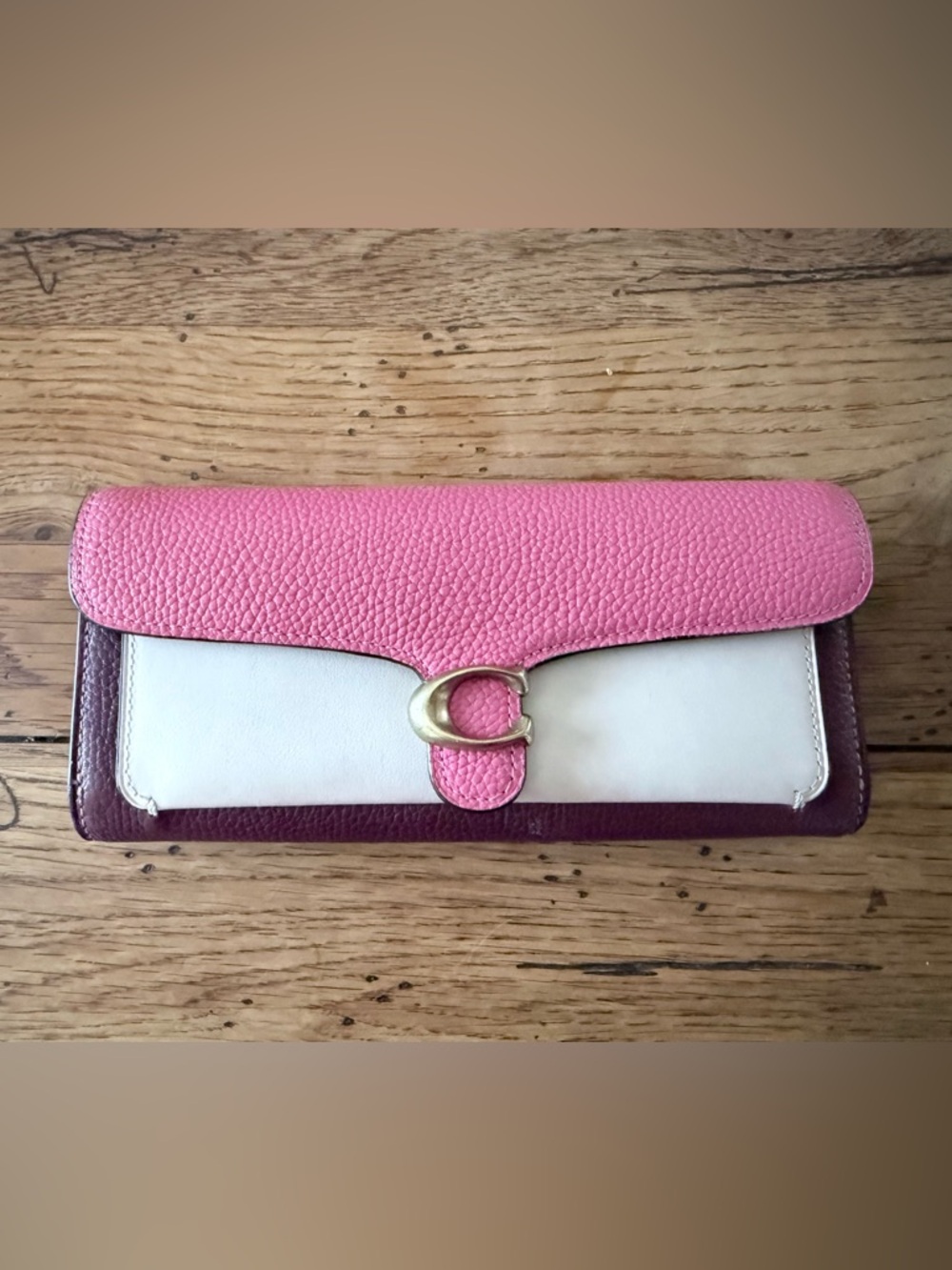 Women's Coach Pink, White & Burgundy Leather Wallet Clutch